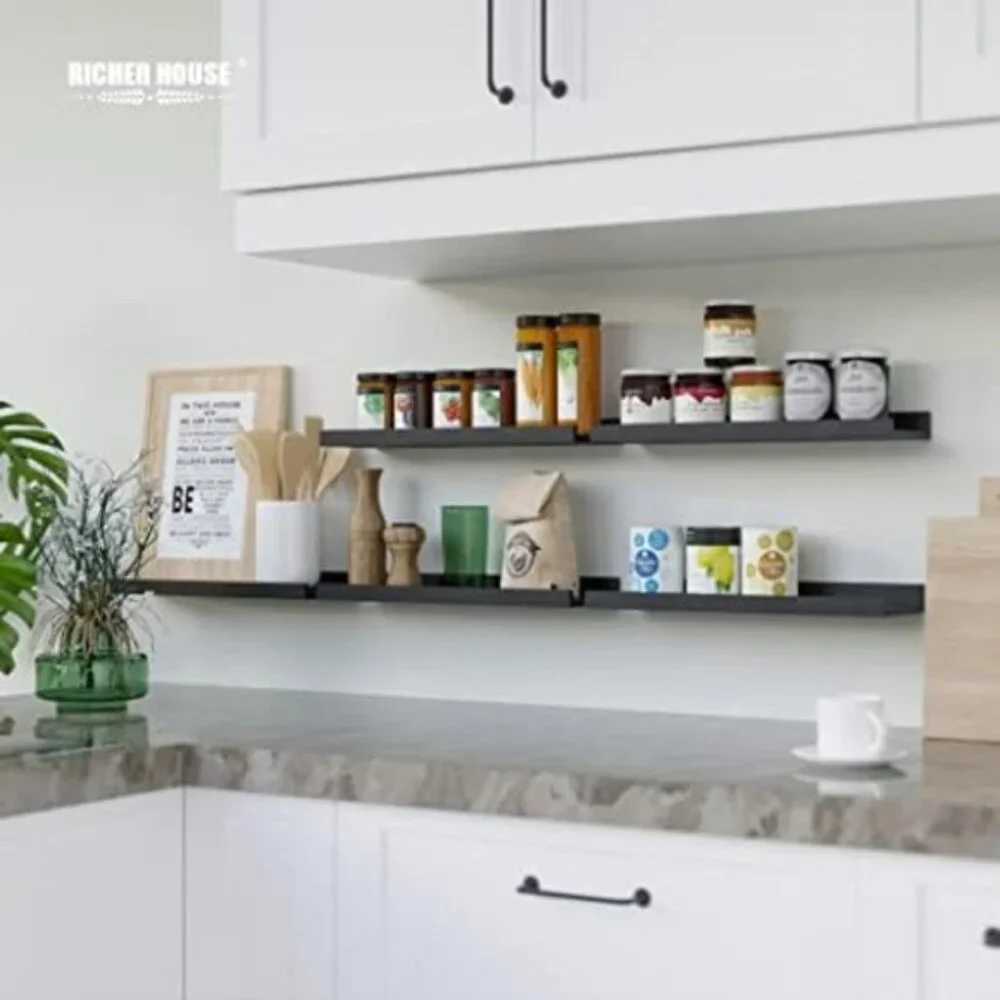 New Set of Floating Wall Shelves, Black Picture Ledge Shelf for Home Decor